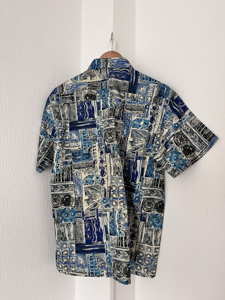 Camicie: Short Sleeve Shirt Thai Silk Blue Pattern Size M – Usato da Lausanne venduto da Danash 4