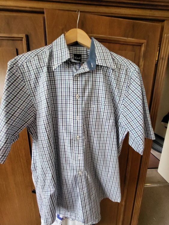 Chemise Belloni Homme - Taille 8 (50) - Blanche à Carreaux Bleus - NEUVE