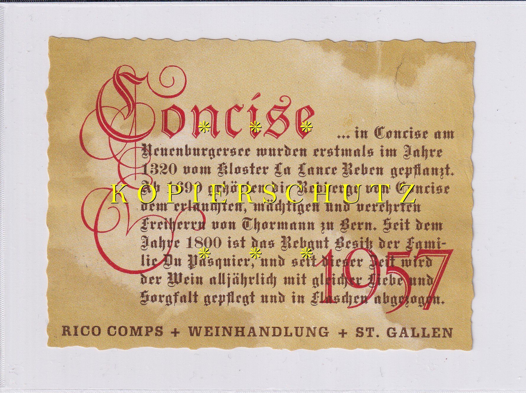 Carta: Etikette für Wein - Concise 1957 /bd – Usato da Hombrechtikon venduto da Rudolf07