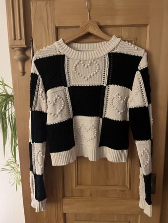 Stradivarius Pullover Gr. S 100% Baumwolle Herzmuster