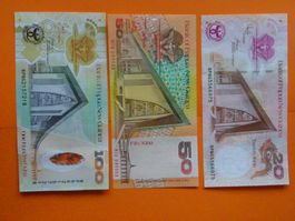 Papua-Neuguinea Banknoten Set: 20, 50 und 100 Kina, Unc