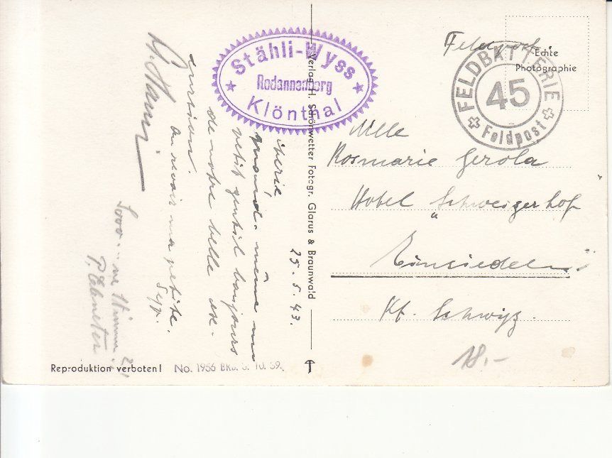 Cartoline postali: Klöntal Rhodannenberg 1943 – Usato da Bürglen TG venduto da StampGraf 1