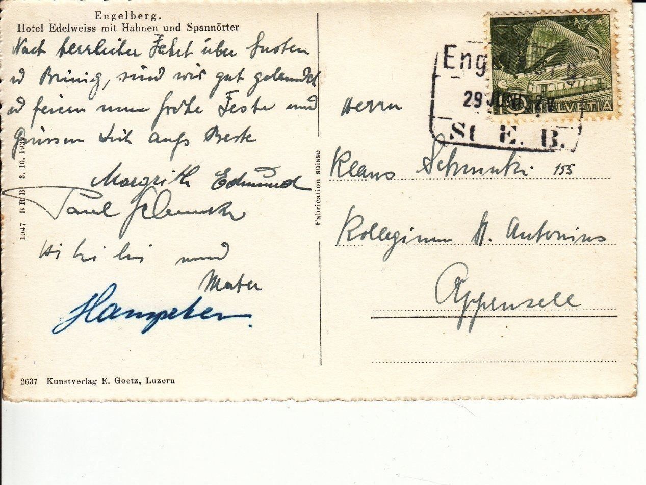 Cartoline postali: Engelberg, 1952 – Usato da Bürglen TG venduto da StampGraf 1