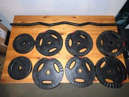 Gorilla Sports Hantelscheiben-Set + SZ Stange (2x2kg, 6x5kg)