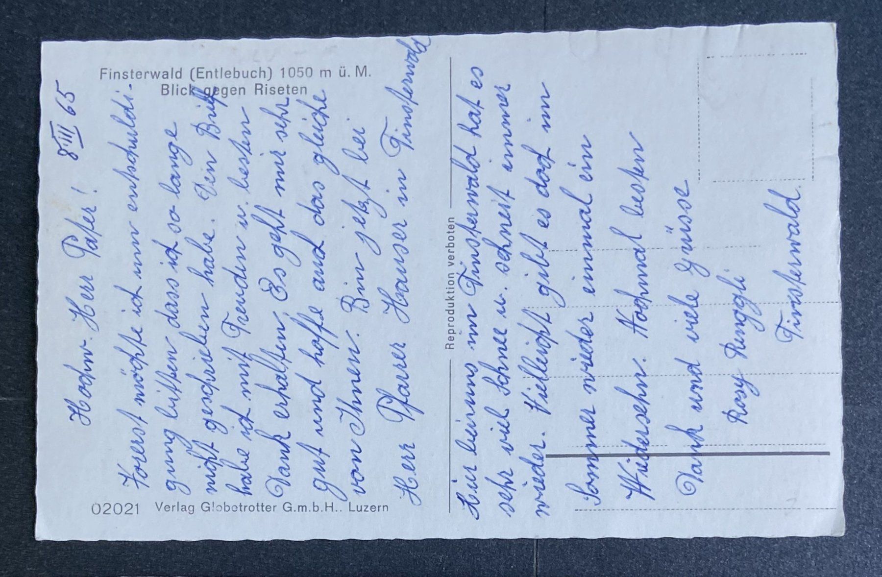 Cartoline postali: AK Finsterwald Entlebuch  Blick gegen Riseten – Usato da Böckten venduto da Hansi36 1
