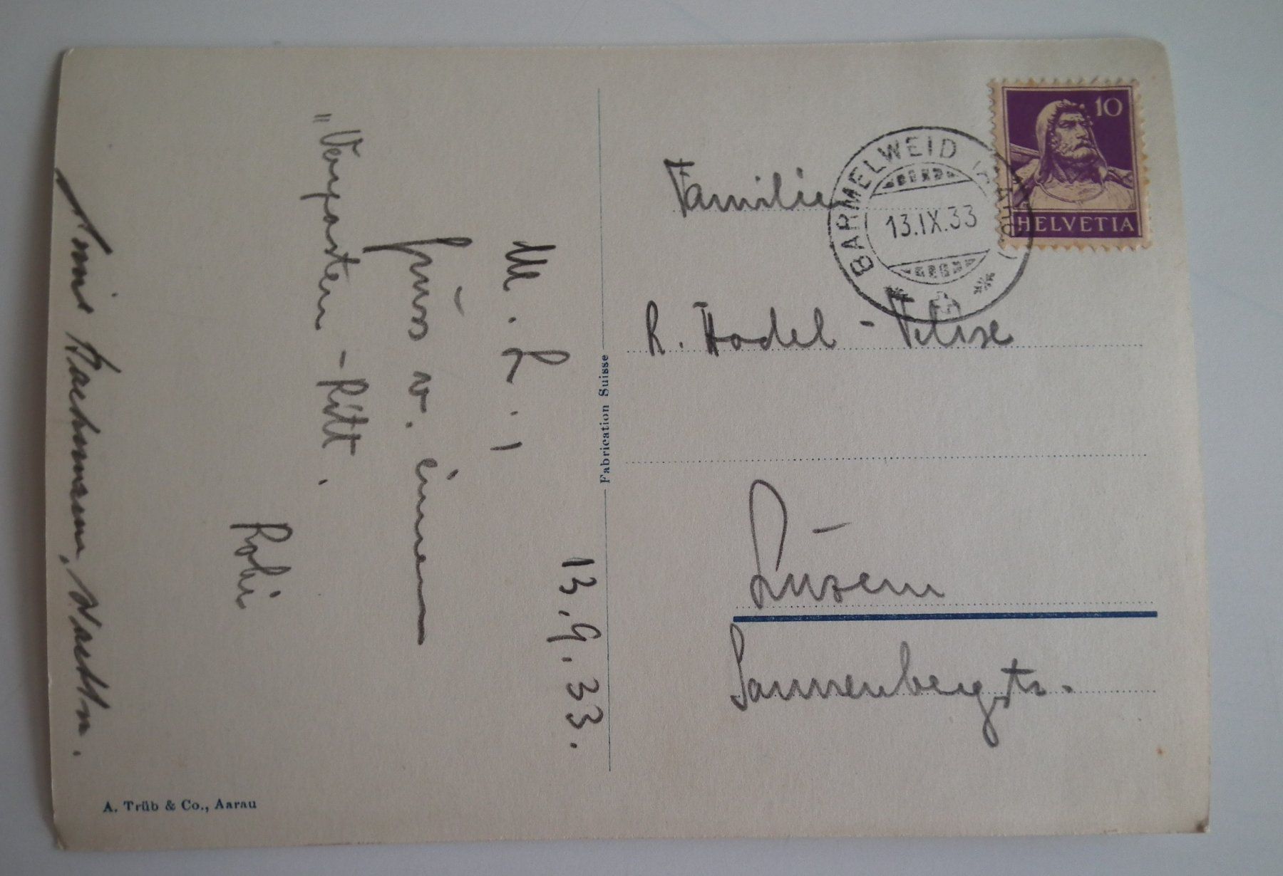 Cartoline postali: Aargauische Heilstätte Barmelweid Aarau  Ansichtskarte 1933 – Usato da Kriens venduto da WULLU99 1