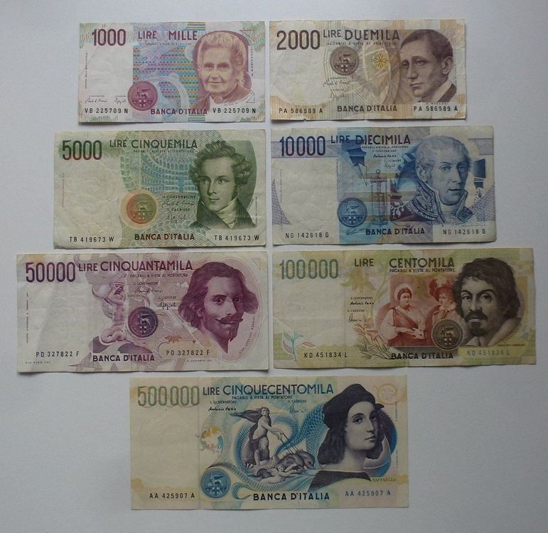 5 Italienische Lire Banknoten Reproduktionen – Sammlerset 25 Bis 1000 Lire, Ausgaben 1915–1931