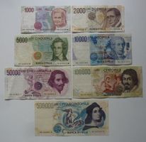 Serie von 7 Italienischen Lire Banknoten