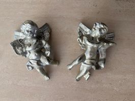 Zwei Deko Engel Figuren silberfarben ca.15 cm hoch