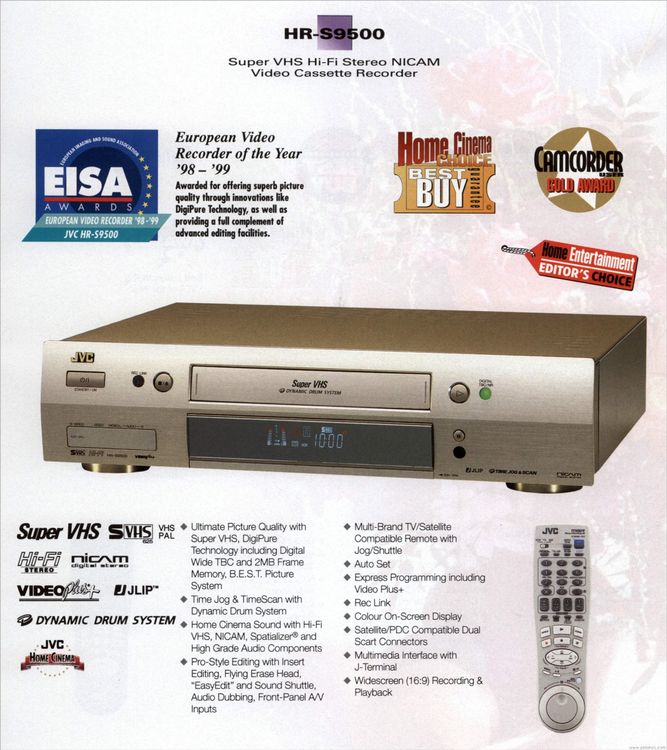 JVC HRS9500E SVHS Videorecorder VCR/TBC mit Fernbedienung Kaufen