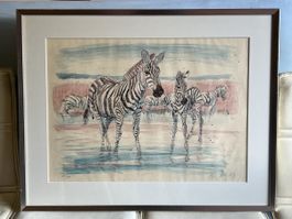 Zebrapaar von Fritz Hug, Lithografie