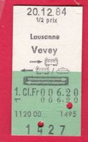 KARTON BILLETT, LAUSANNE - VEVEY, HALBTAX, RETOUR, 1.KLASSE