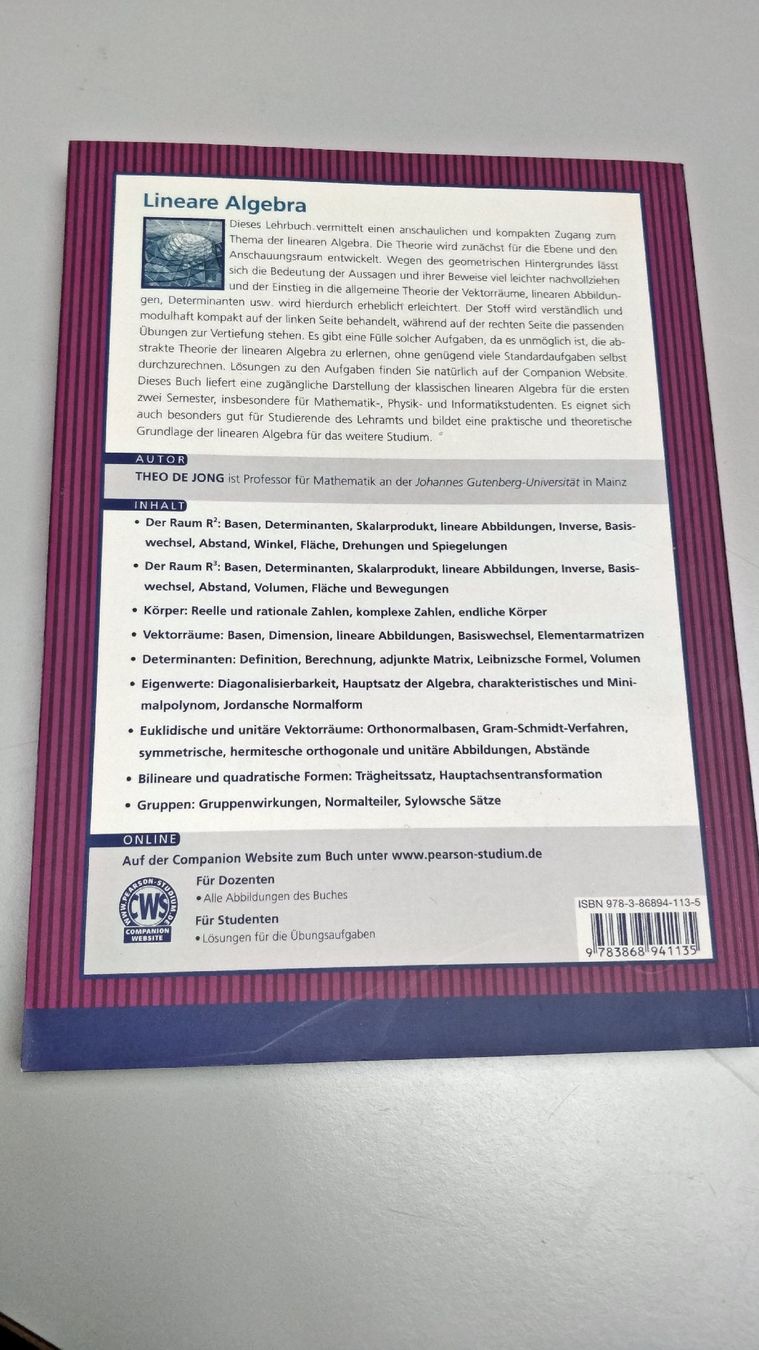 Libri: Lineare Algebra, Theo de Jong – Usato da Flawil venduto da rcnkr 1