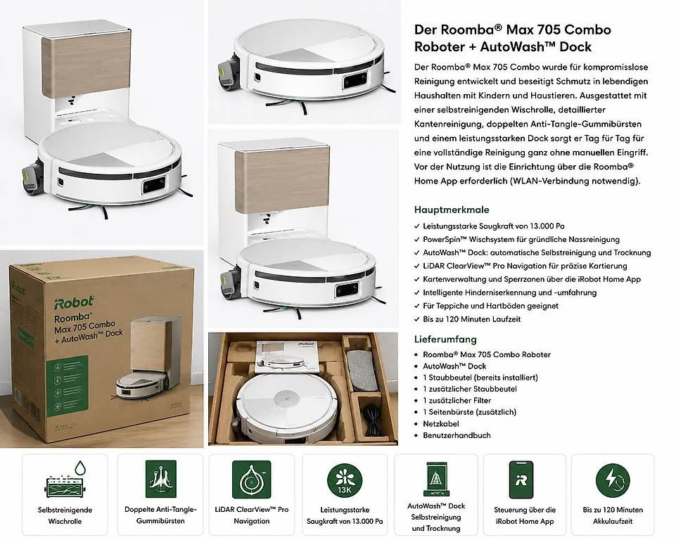 Staubsauger & Zubehör: Der Roomba® Max 705 Combo Roboter + AutoWash Dock – Gebraucht aus Frick von kir_qc2n 1