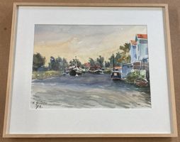 Aquarell von Hans Grütter 1971 / Schiffe im Kanal  (ID 6437)