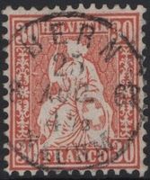 30 Rp. Sitzende Helvetia mit Vollstempel BERN 25. AUG. 1863