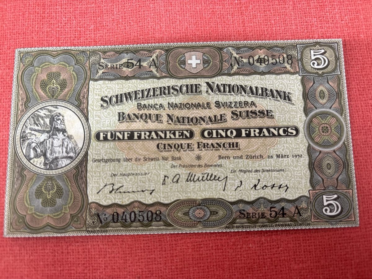 Banconote: Seltene 5 Franken Note von 1952 - Unzirkuliert TOP – Nuovo (secondo la descrizione) da Ormalingen venduto da digital09