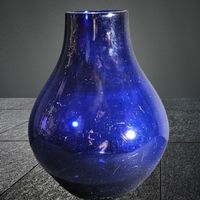 🔵 Vintage Glas Vase Blau Handgeblasen Kunstglas Retro! ✨