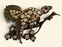 Antike Vogel-Brosche mit Strass, 925er Silber