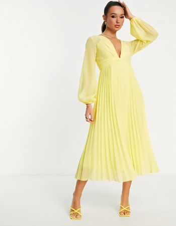 Robe Asos design jaune longue plissée manches longues taille