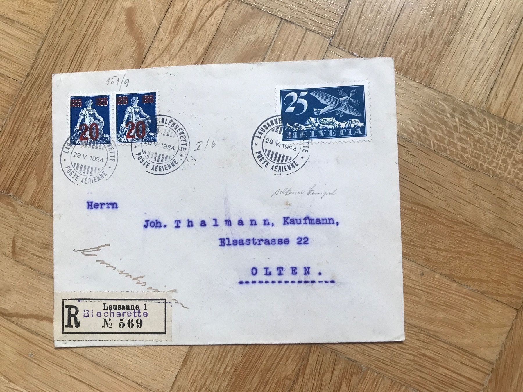 Tutti i francobolli: 1924. Flugpostbeleg nach Olten – Usato da stäfa venduto da brandy66