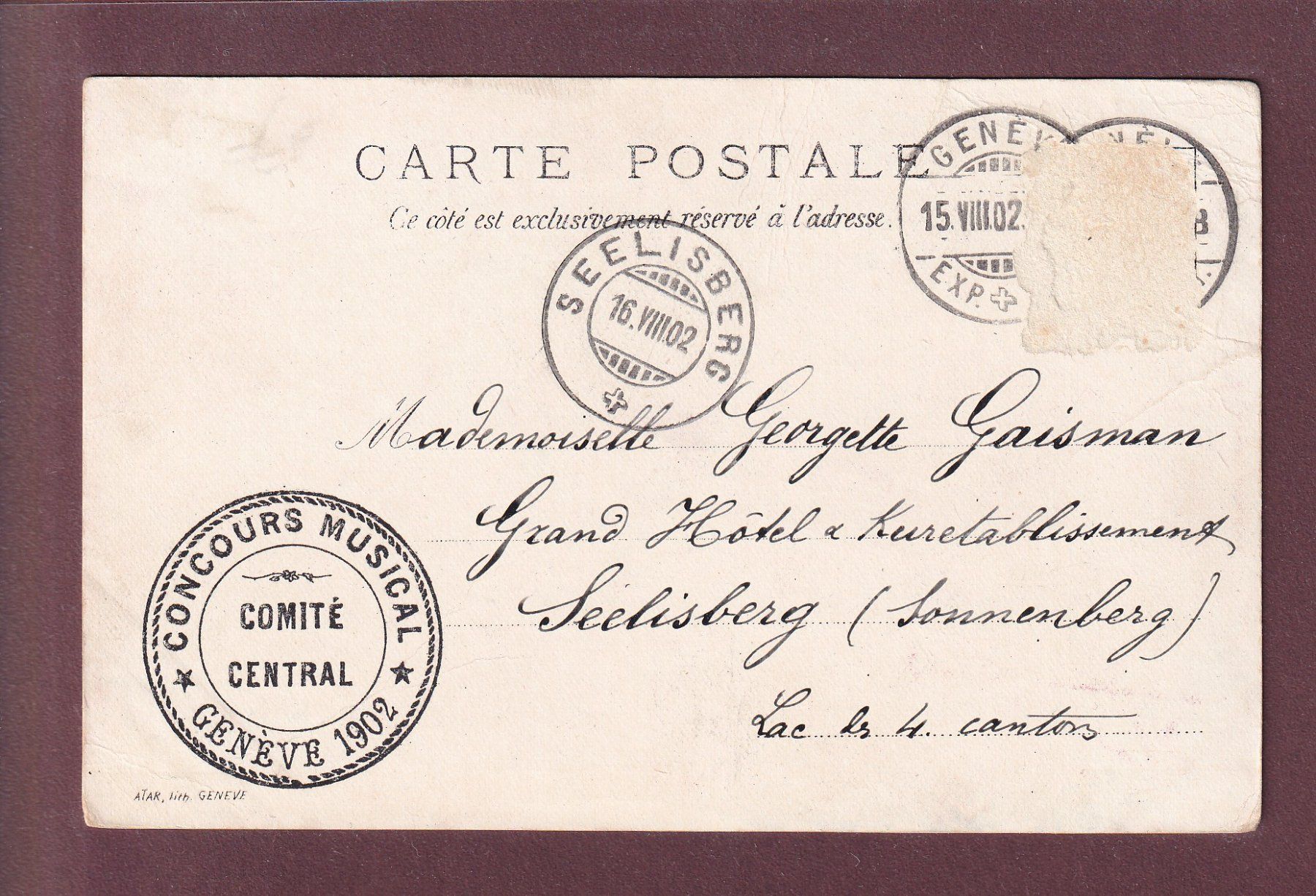 Ansichtskarten: GENEVE - Concours de musique 1902 // pli // – Gebraucht aus Pully von nicecards 1