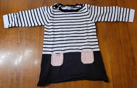 Vertbaudet Kleid Streifen Schwarz-Weiss Gr. 86 / 24 Monate
