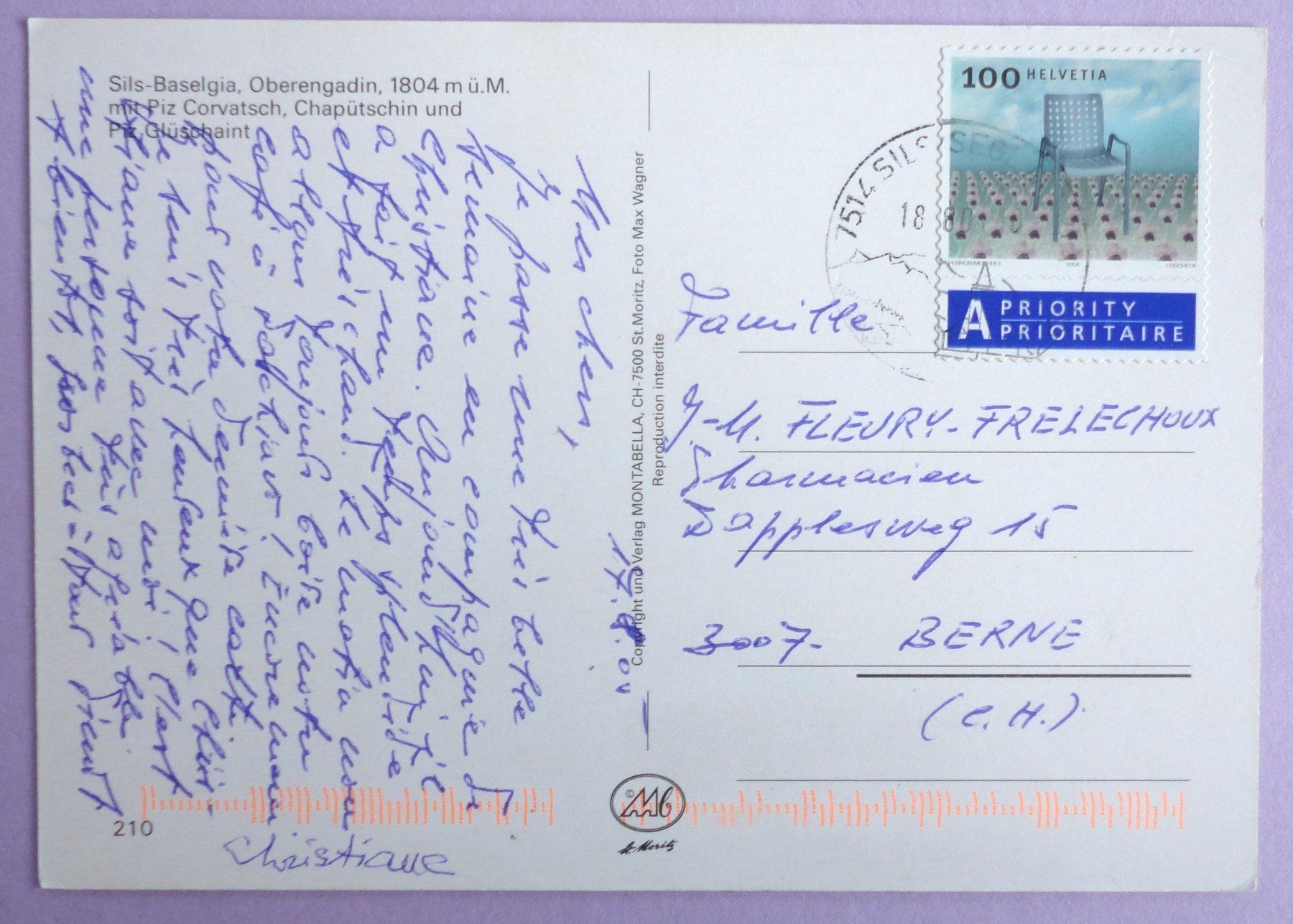 Cartoline postali: Sils-Baselgia, Oberengadin – Usato da Fétigny venduto da Billy2miny 1
