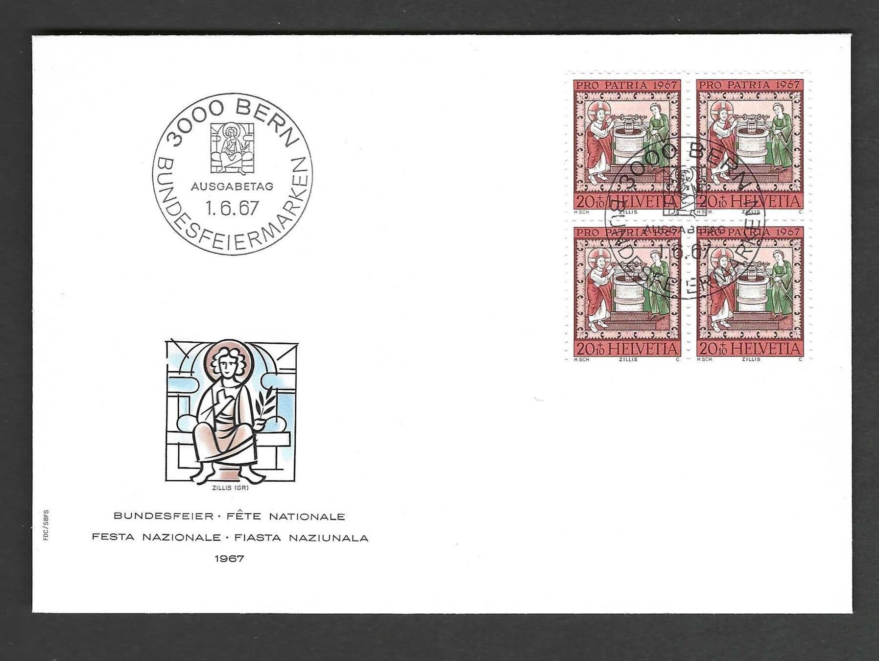 Tutti i francobolli: CH FDC Pro Patria  Viereblock 1967 – Nuovo e nell'imballaggio originale da Koblenz venduto da Markenhimmel