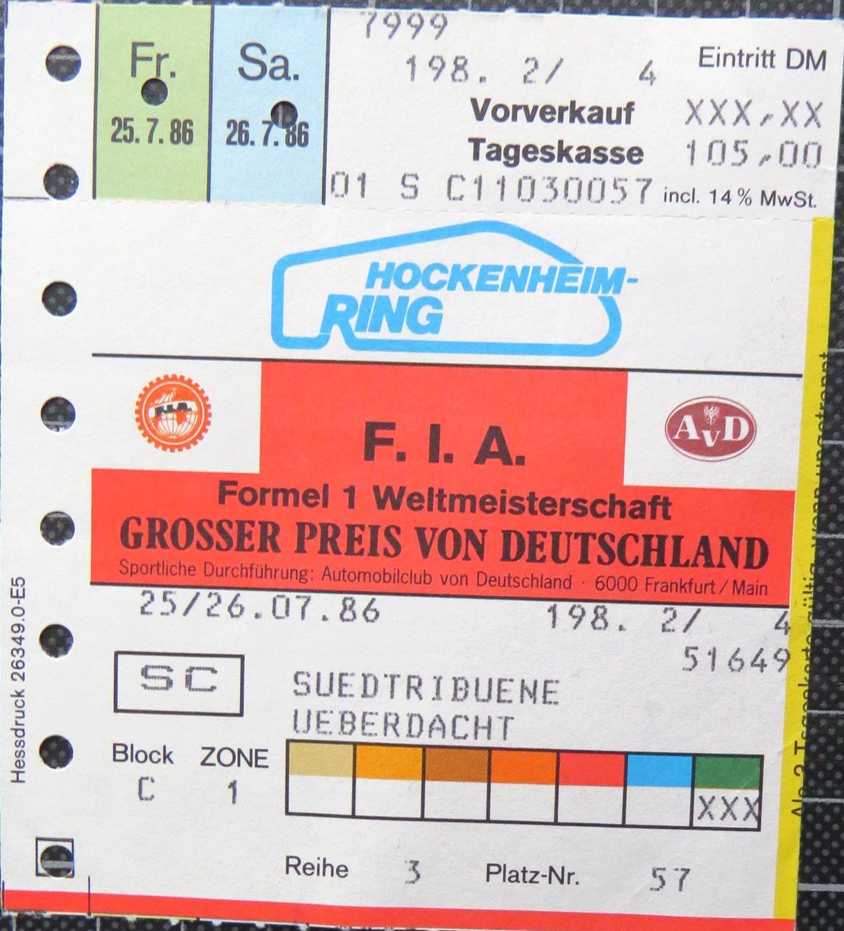 Documenti: Programm Formel 1 in Hockenheim von 1986 inkl. Eintr.karte – Usato da Ettingen venduto da campione_1 3