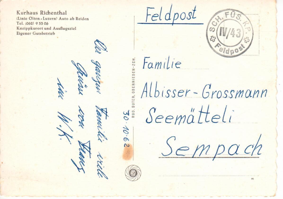 Cartoline postali: Kurhaus und Dorf Richenthal – Usato da Wolhusen venduto da Curver9 1