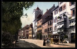 AK Rheinfelden, Teilansicht mit Häuserfassaden und Kutsche
