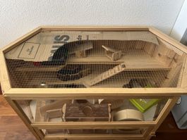 Holz Kleintierkäfig mit Zubehör guter Zustand