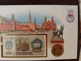 Banknotenbrief mit Münze  - Russland