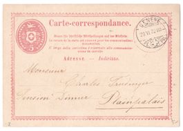 1ère CP - de Genéve PL.(+)PAL. Plainpalais 1872, rouge "2"