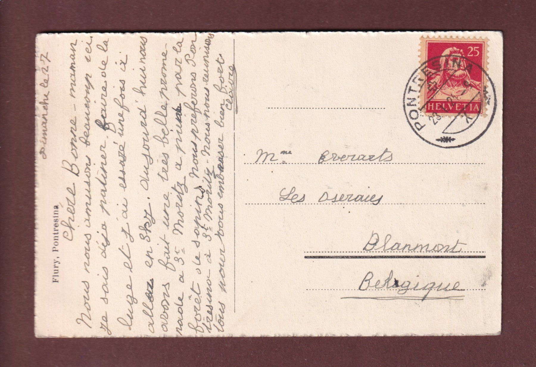Cartoline postali: ST. MORITZ-DORF - Teilansicht - 1924 – Usato da Pully venduto da nicecards-shop 1
