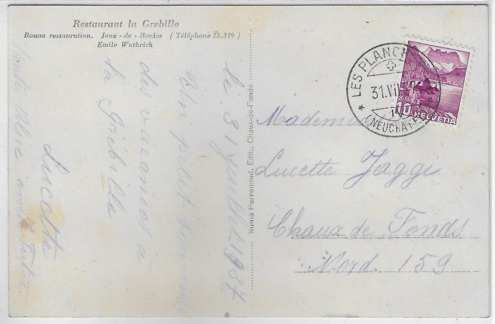 Cartoline postali: Restaurand la Grebille - Les Planchettes - animee – Usato da Ettingen venduto da Kartenplanet 1