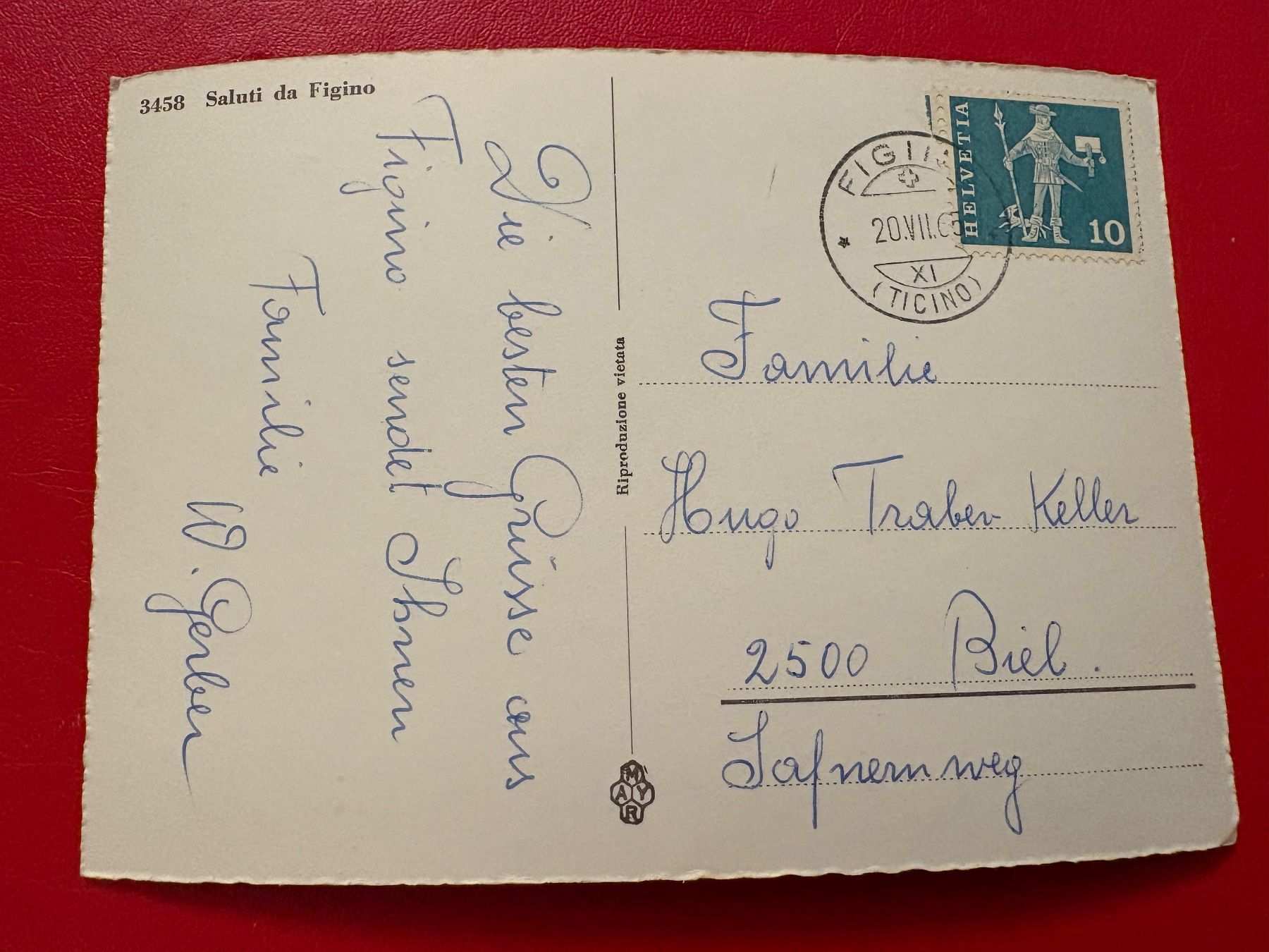 Cartoline postali: 1965 // Saluti da Figino – Usato da St-Légier-Chiésaz venduto da Theo006 1