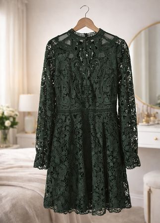 Zara Woman Dress, Size M, Green Lace