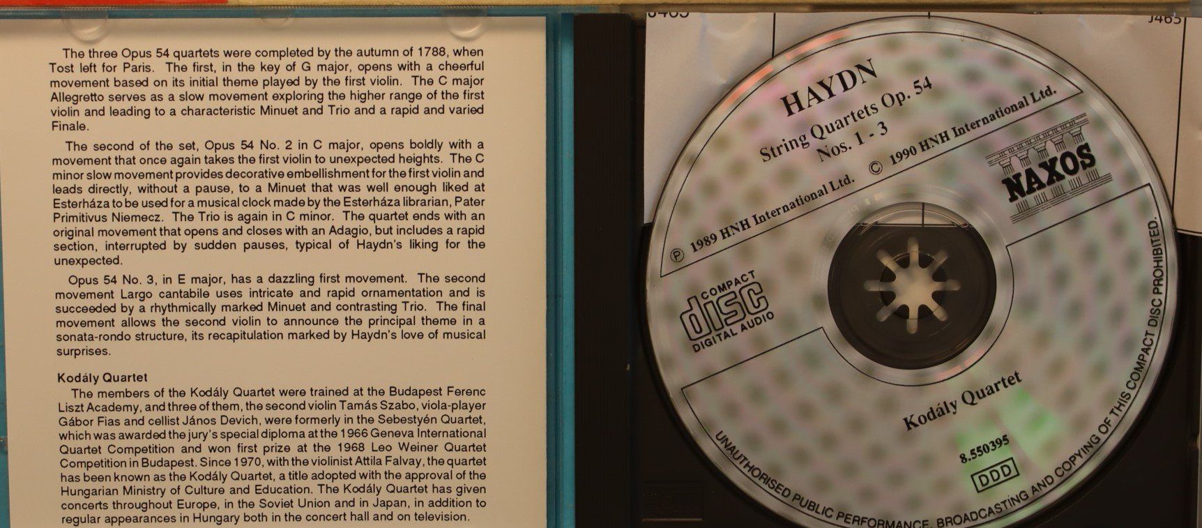 CD: Haydn - Kodály Quartet–String Quartets Op. 54 Nos. 1-3 – Usato da Luzern venduto da CONTENTI 1