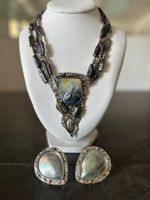Collier et boucle d’oreille perles Barroque, argent, or