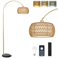 Bogenlampe Stehlampe Rattanleuchte dimmbar mit LED und App