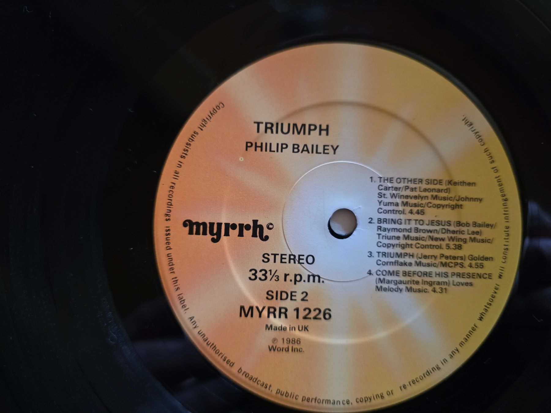 Dischi in vinile: LP: Philip Bailey - Triumph - Myrr 1226 - 1986 – Usato da Walterswil BE venduto da Lonitti 4
