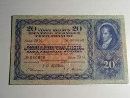 gebrauchte Fr. 20.-- Note 1952 echte Nostalgie