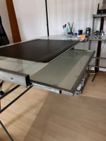 Eckcomputertisch Glas/Metal mit Metallschubladen le...