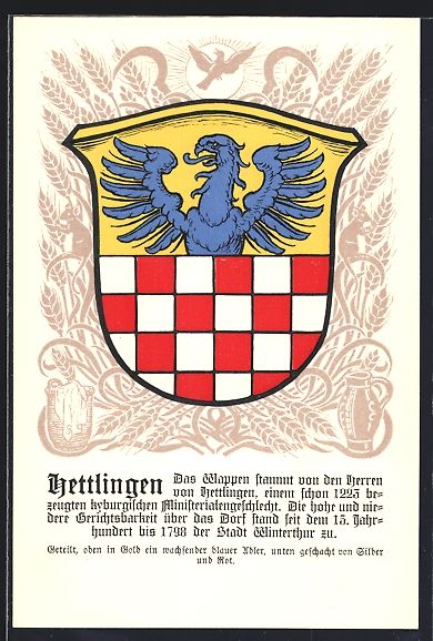 Ansichtskarten: Hettlingen, Wappen geteilt, oben blauer  – Gebraucht aus Berlin von bartko-reher