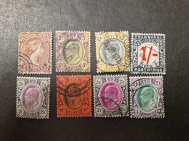 7 antike Transvaal Briefmarken (hohe Werte 2,5,10 Sh. & 1 P.