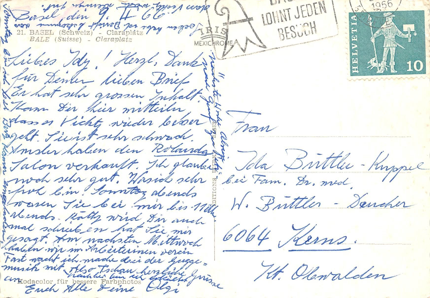 Cartoline postali: Basel, Claraplatz – Usato da Ottikon b.Kemptth. venduto da Neptun1974 1