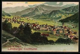 Davos, Ortsansicht, Reklame für Lenzbur