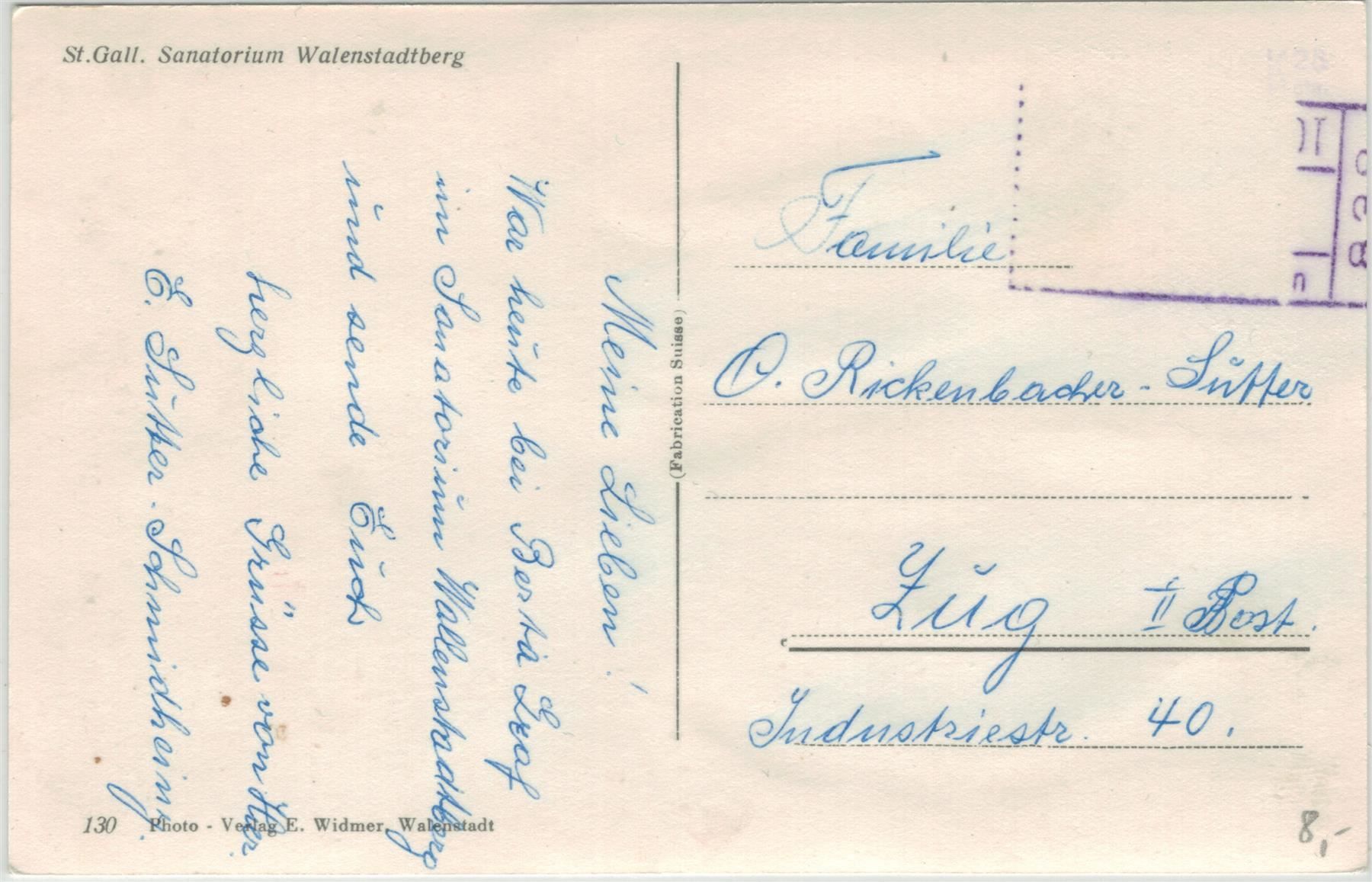 Ansichtskarten: SG 164 Sanatorium WALENSTADTBERG – Gebraucht aus Fribourg von philafri 1